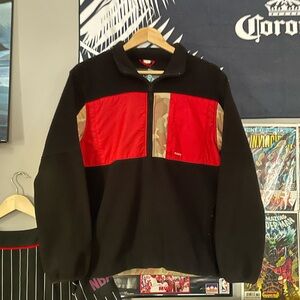 Stussy Black and Red Quarter Zip Fleece Sweater